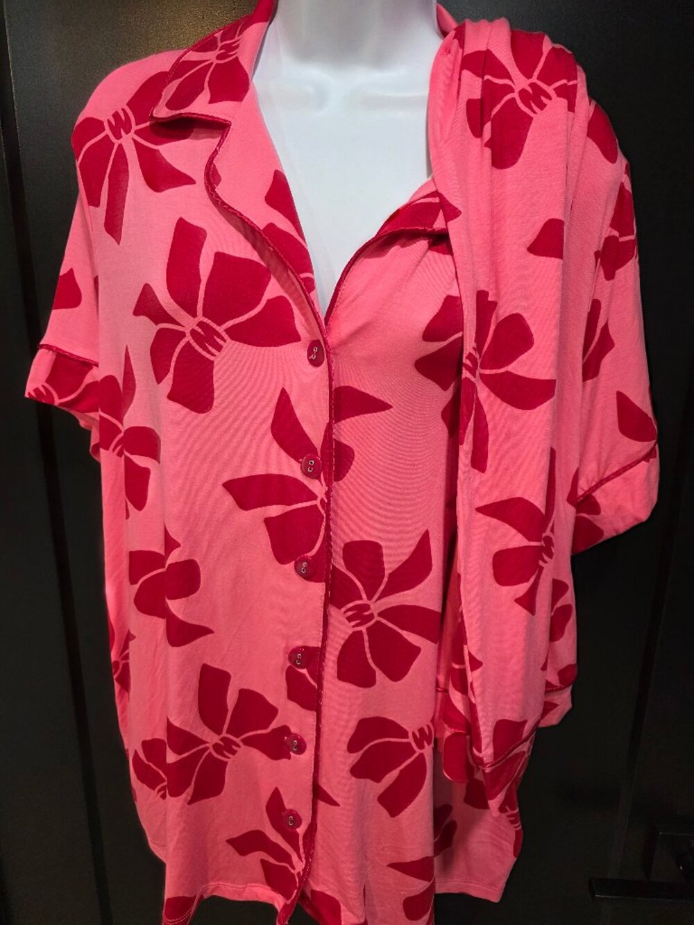 Lularoe Serene Red & Pink Ribbons Pajama Set Sz L - NWT